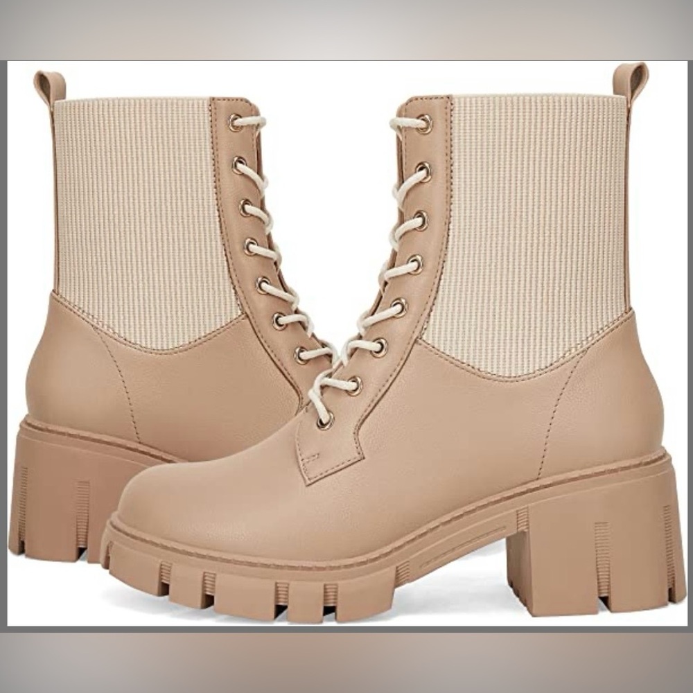 Women's Tan/pink Lace-Up Ankle Boots